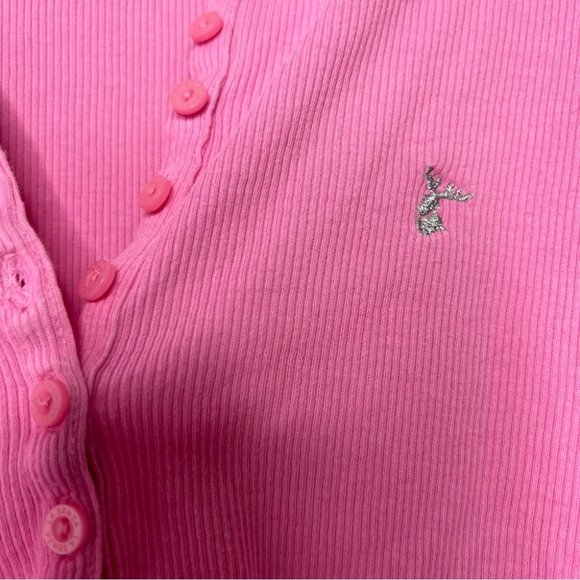 La senza button down top bubble gum pink with silver logo moose head embroidered - Picture 10 of 10